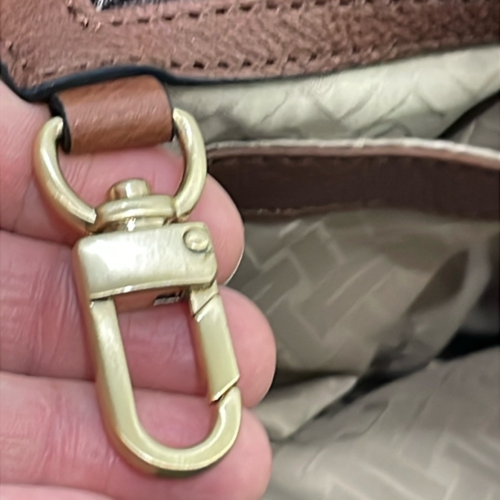 Cole Haan Brown Pebbled Leather Braided Handles Large Shoulder Bag - Picture 14 of 16
